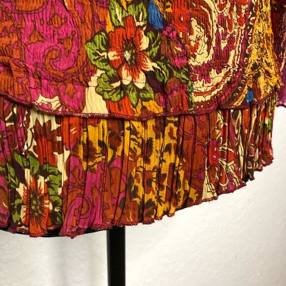 Alberto Makali red gold mixed floral print sequin crinkle top size Large - Picture 14 of 16